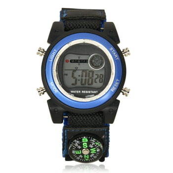 Wonder Nation Black And Blue LED Velcro Watch with Compass - WN4034WM
