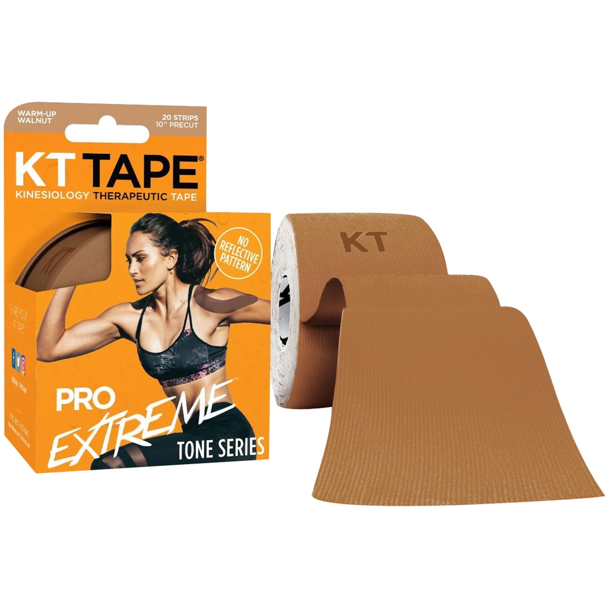 KT Tape Pro Extreme Tone Series 10' Precut Roll - 20 Strips - Warm-Up Walnut