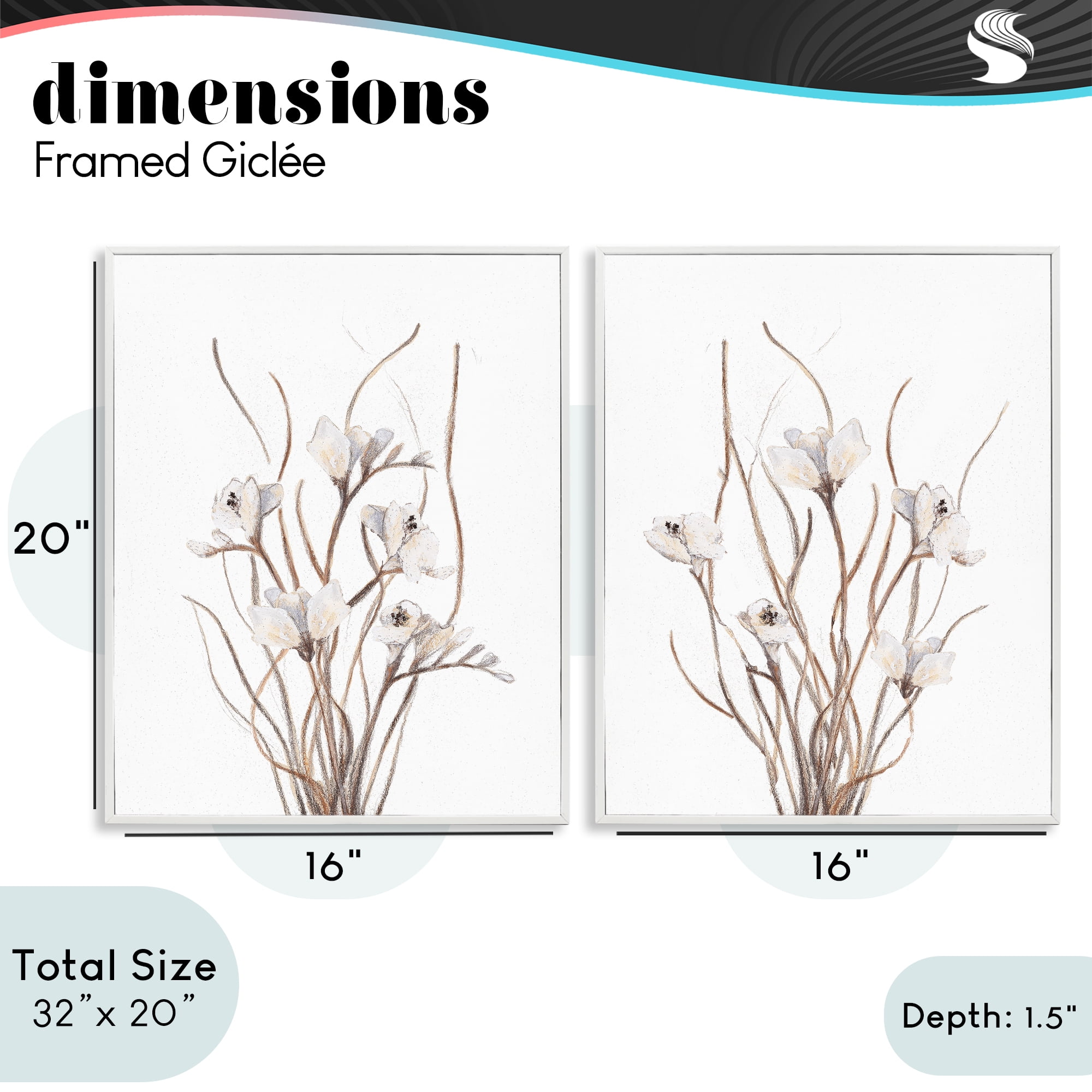 Stupell Industries Curly Branches Wildflowers 2 Piece White Framed Giclee Art Set, design by Lanie Loreth
