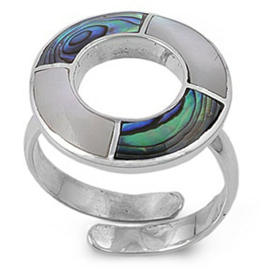 Abalone Mosaic Circle Wrap Cutout Ring .925 Sterling Silver Band Jewelry Female Male Unisex Size 5