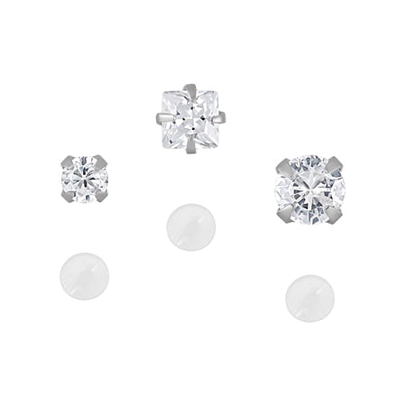 Women's 22G Sterling Silver Multicolor Crystal Nose Studs, 6 Pack