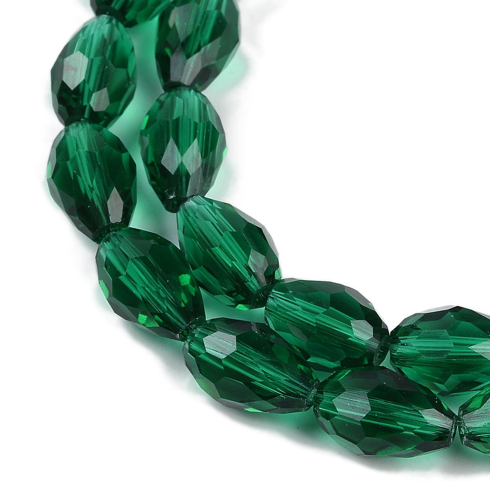 10Strand Transparent Glass Beads Strands Faceted Teardrop Dark Green Hole: 1.6mm 15x10mm