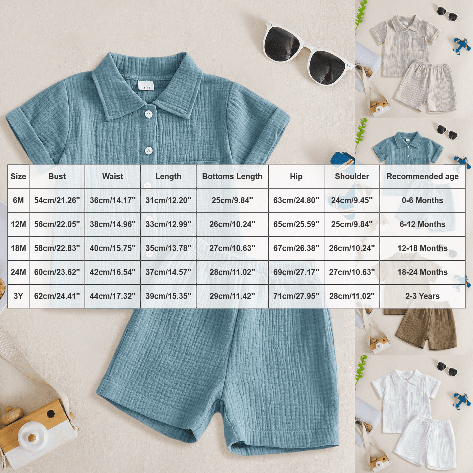 Emitonse Toddler Kids Boy Summer Clothes,Childrens Comfortable Breathable Set Boys Simple Short Sleeved Two Piece Set Blue,Size 2-3 Years