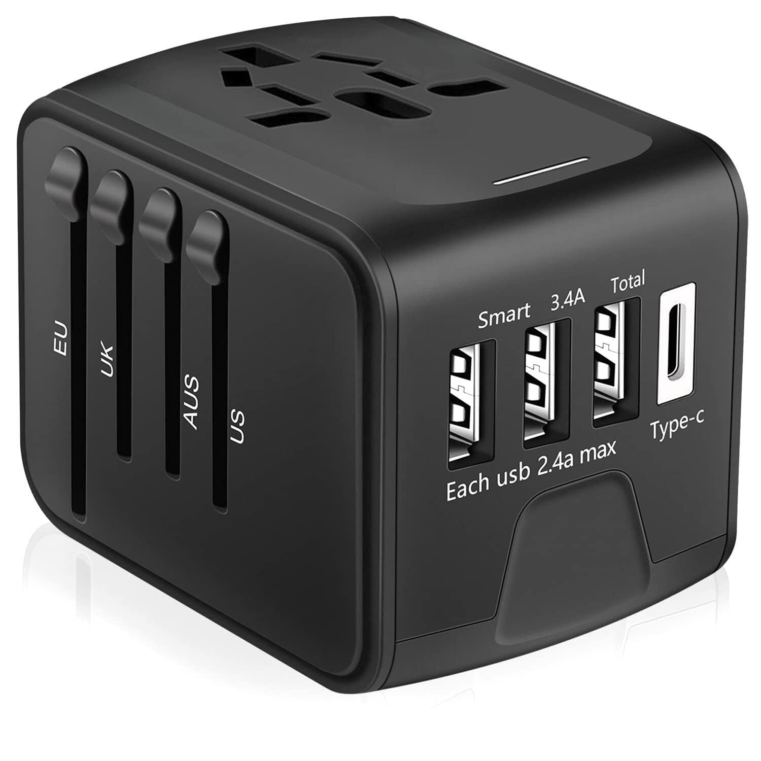 NefLaca Universal Travel Adapter, European Travel Plug Adapter with Type C for AU, EU, NZ, UK, US, Black
