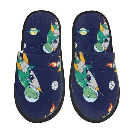 Balery Astronaut Dinosaur and Space Slient Indoor Furry Fleece Comfort House Shoes Soft Non-Slip Home Shoes Cotton slippers House Slippers-- Large