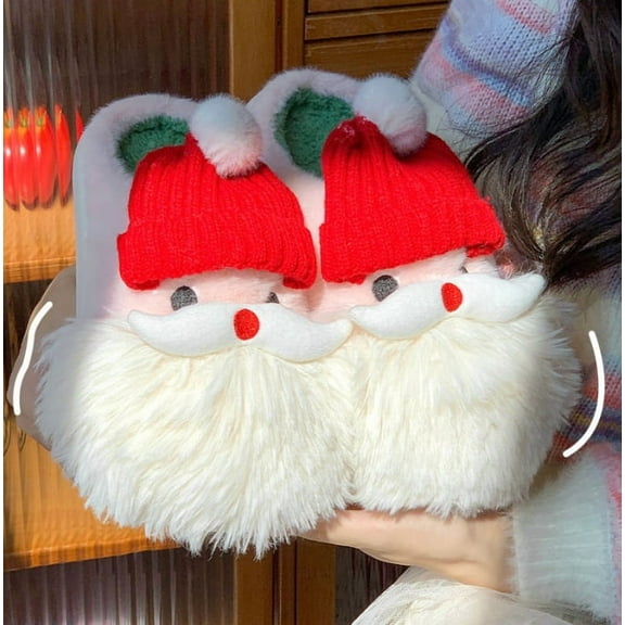 Unisex Cartoon Santa - Themed Plush Indoor Slippers - Cozy, and Warm Home Slippers with  Closed - Toe Design For Christmas gifts