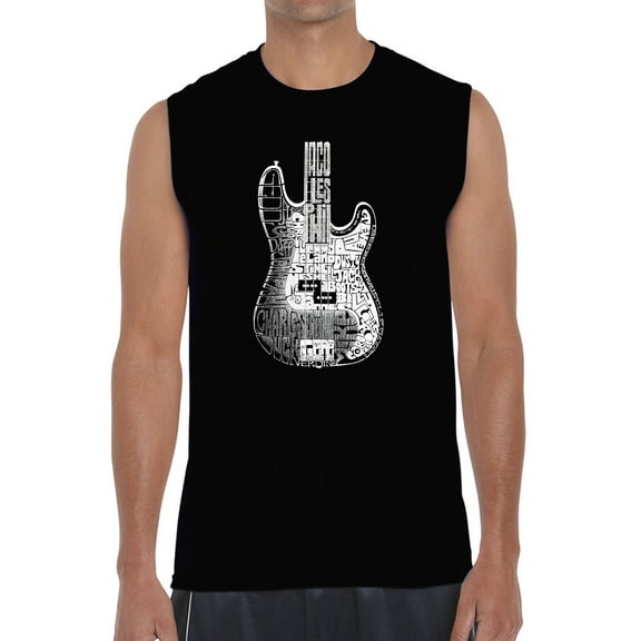 Men's Word Art Sleeveless T-shirt - Bass Guitar
