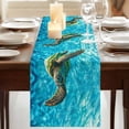 thumbnail image 3 of Blue Sea Turtle Coastal 60 Inch Table Runner, Nautical Summer Ocean Beach Farmhouse Dresser Scarf Cotton & Linen Tablerunner for Dining/Kitchen Island/Holiday Party Décor 13" x 60", 3 of 9