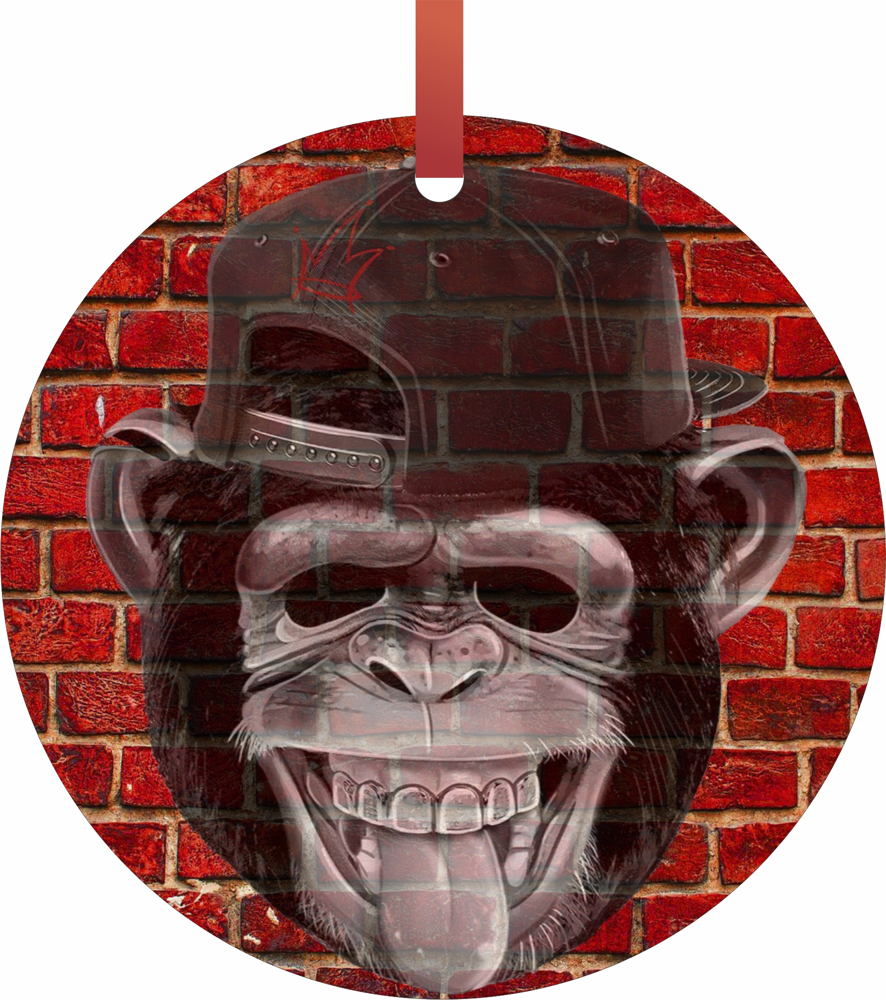 Punk Monkey Brick Wall Street Art Style Print Flat Round - Shaped Christmas Holiday Ornament - Double-Sided - Made in the U.S.A. - image 1 of 1