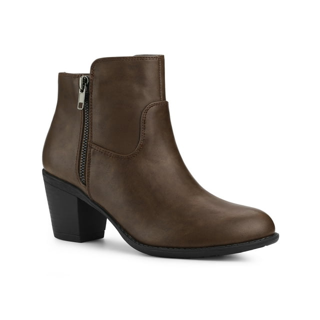 Unique Bargains Bottines à Talon Bloc Empilé à Bout Rond avec Fermeture Éclair pour Femmes