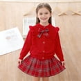 thumbnail image 1 of Conjuntos de blusas y camisas de cuello redondo y manga larga Conjunto de niña Primavera y otoño Cárdigan de punto de manga larga con lazo elegante y minifalda acampanada Conjunto de dos piezas Blusa, 1 of 8