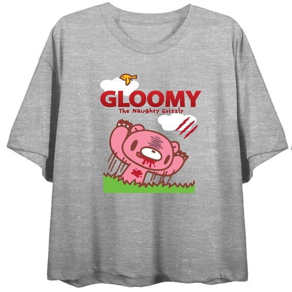 Gloomy Bear Jumping Grizzly Juniors Heather Gray T-shirt-Medium