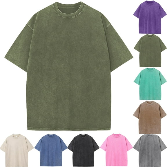 Men's Vintage T-Shirt Washed Crew Neck Cotton Blend Summer Top Relaxed Fit for Weekend Barbecues and City Exploration Outdoor Activities