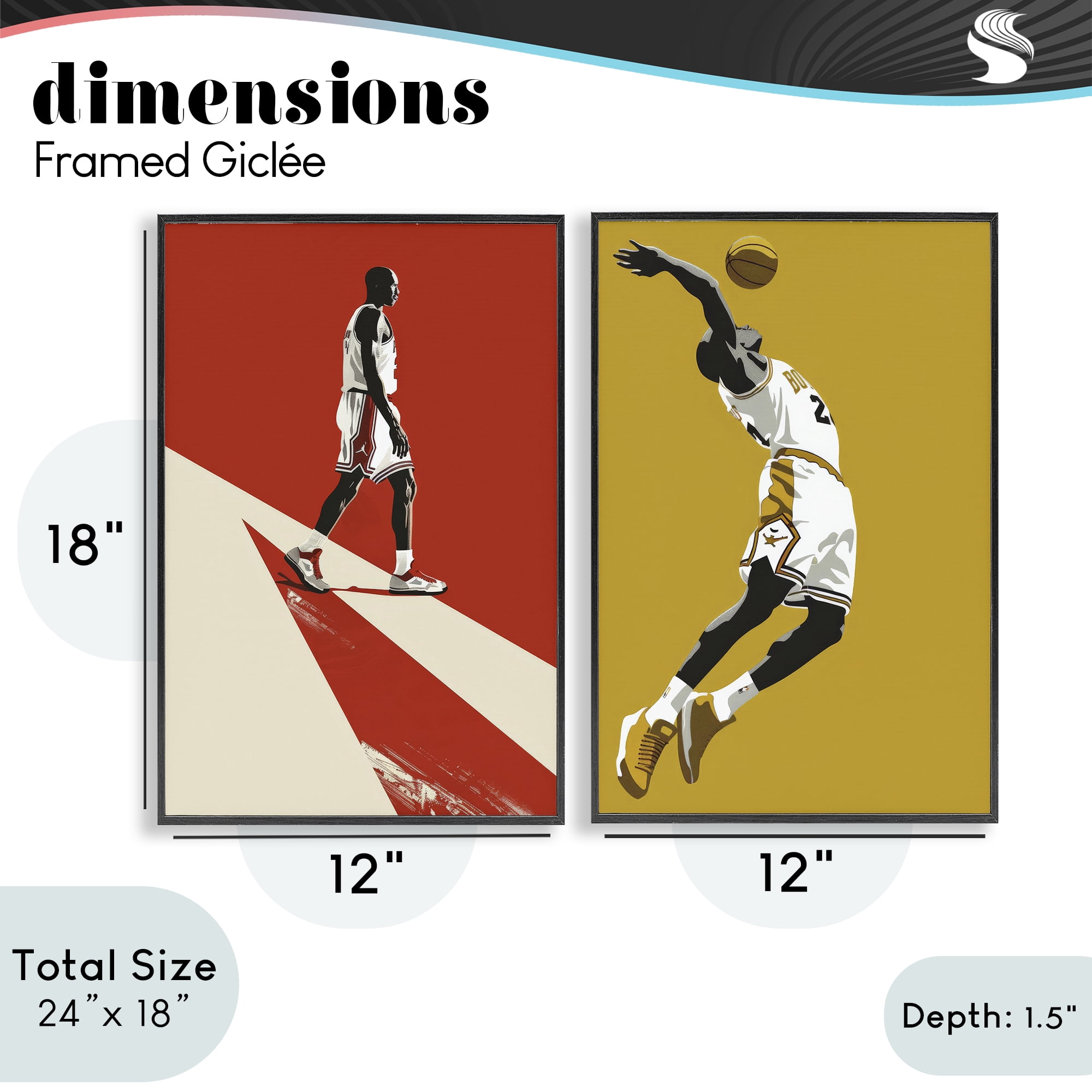Stupell Industries Iconic NBA Champions 2 Piece Black Framed Giclee Art Set, design by Ray Powers