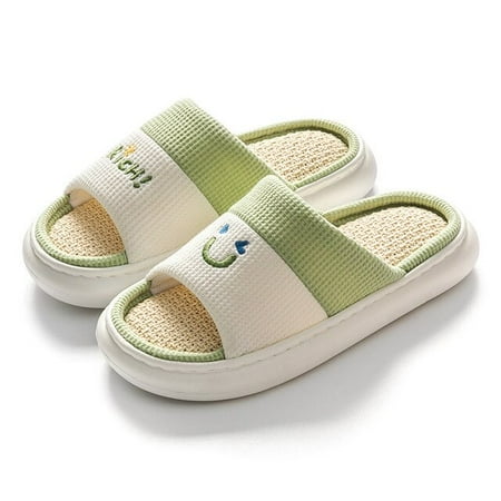 

CoCopeanut House Women Hemp Slippers Rich Letter Smile Pattern Funny Girls Slides Non-slip Bedroom Indoor Comfortable Couples Cotton Shoes