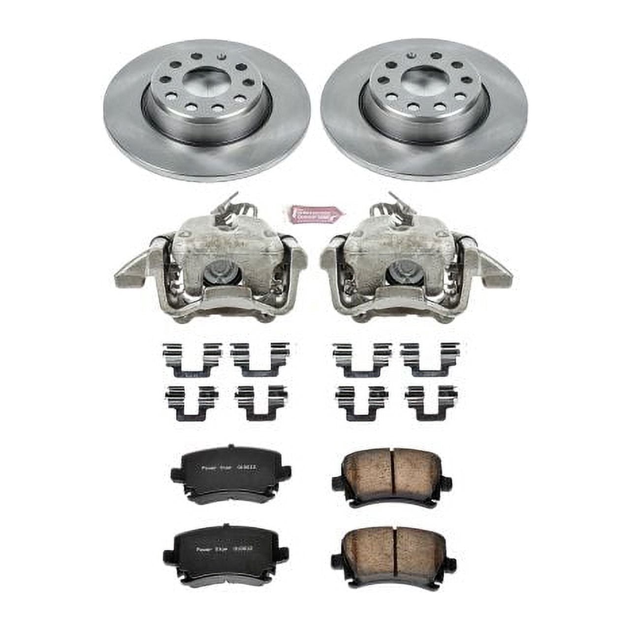PowerStop Rear Stock Replacement Brake Pad and Rotor Kit with Calipers Fits: AUDI Select Models KCOE2261