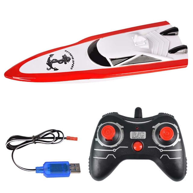 Bateau RC Simulé Télécommandé 2,4 GHz Bateau de Course Haute Vitesse Jouet de Piscine pour Enfants