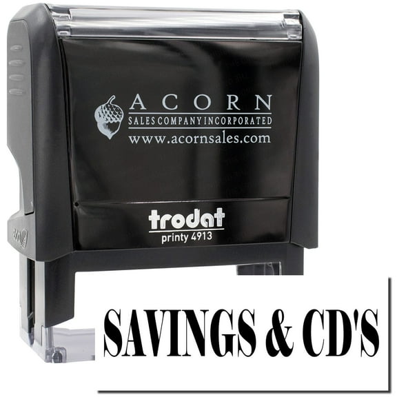 Large Self-Inking Savings Cds Stamp, Trodat Printy 4913, Press and Print Stamping, Impression Size 7/8" x 2-1/4", Up to 10,000 Impressions - Black Ink