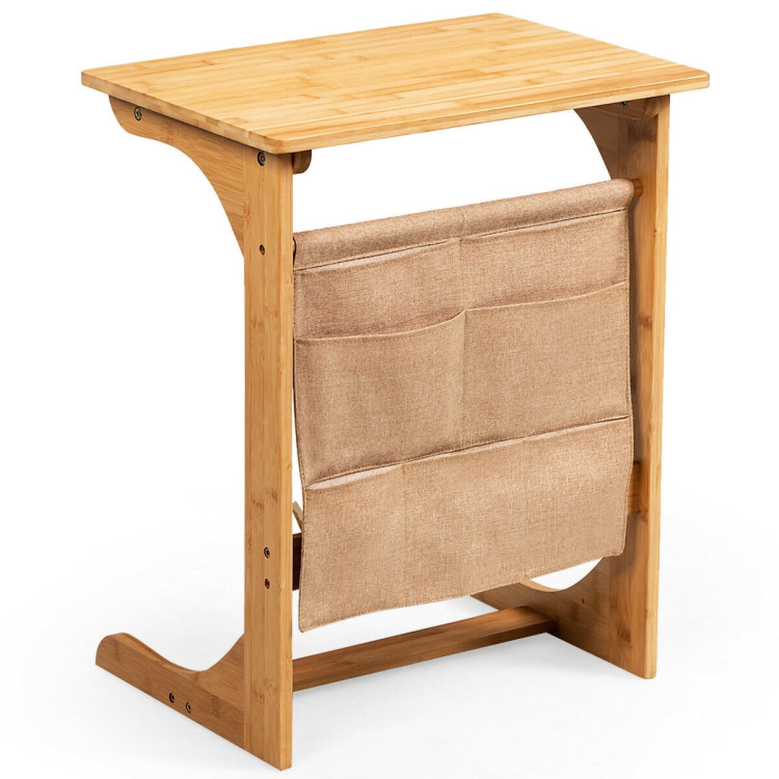 Furnibear Bamboo Sofa Table End Table Bedside Table with Storage Bag - Natural - Bedroom Accent Nightstand Furniture