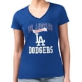 thumbnail image 4 of Women's G-III 4Her by Carl Banks Royal Los Angeles Dodgers Super-Slim Fit Lightweight Team Logo Graphic V-Neck T-Shirt, 4 of 5