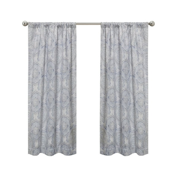 Eclipse Draft Stopper Room Darkening Fleece Lined Rod Pocket, Single Curtain Panel, Blue Medallion, 42" W x 63" L