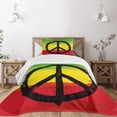 thumbnail image 3 of Ambesonne Rasta Quilted Bedspread Set 2 Pcs, Grunge Hippie Peace Sign, Twin Size, Yellow Black, 3 of 6