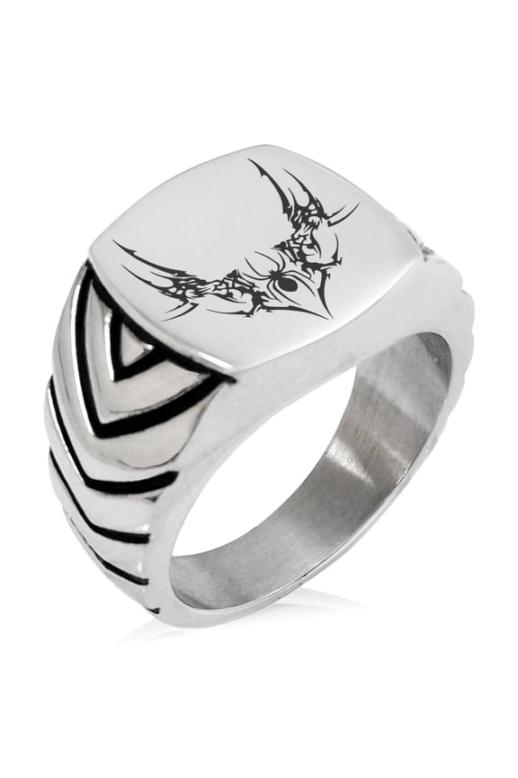 Stainless Steel Wicked Black Widow Chevron Pattern Biker Style Polished Ring