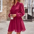 thumbnail image 4 of safuny Women's Mini A Line Dress Solid Holiday Long Sleeve V Neck Elegant Cocktail Wedding Evening Party Trendy Dresses Wine M, 4 of 9