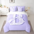 thumbnail image 2 of Erosebridal Initial Letter B Bedding Twin Size, Purple Bed in a Bag Twin size, Kawaii Bow-tie Reversible Bed Set, Lightweight Room Decorative, 7 Pieces, 2 of 6