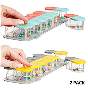 2 Pack Bundle - Sagely Smart Weekly Pill Organizer - Sleek AM/PM Pill Box with 7 Day Travel Containers and Free Reminder App (Mint Blue/Coral & (Best Pill Reminder App Iphone)