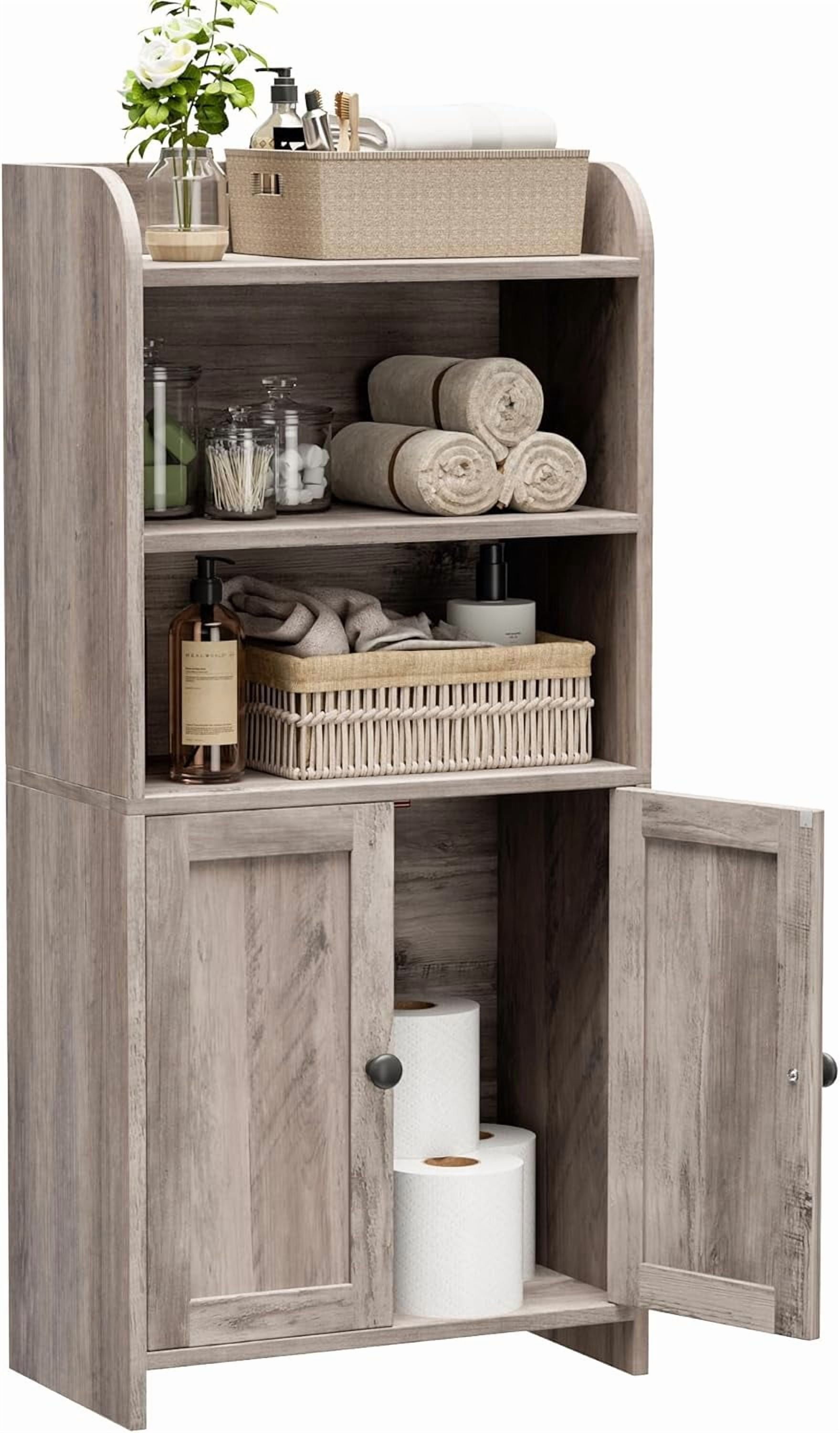 Small Bathroom Storage Cabinet, Freestanding Toilet Paper Storage with 2 Doors and Shelves, Bathroom Organizers and Storage for Small Spaces, Laundry Room, 7.9" D x 14.6" W x 31" H, Greige