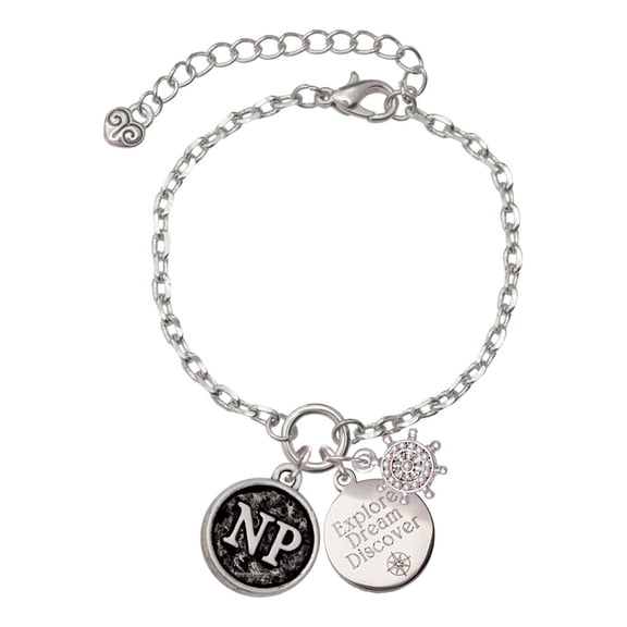 Delight Jewelry Silvertone Nurse Caduceus Seal - NP Silvertone Discover Dream Explore Zoey Charm Bracelet, 6.5 2" Extender