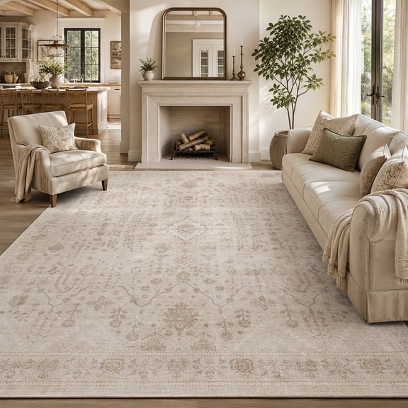 SIXHOME 5'x7' Area Rugs for Living Room Farmhouse Retro Area Rug Machine Washable Neutral Rugs Beige