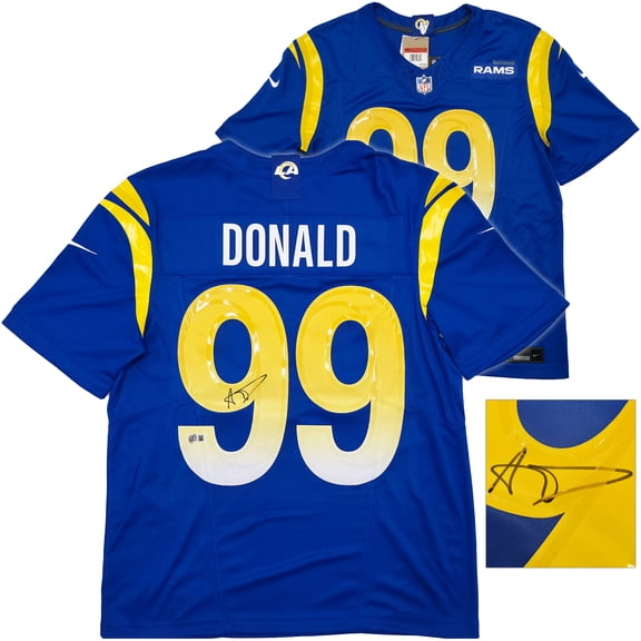 Los Angeles Rams Aaron Donald Autographed Blue Nike Dri Fit Jersey Size L Beckett BAS Witness 241359