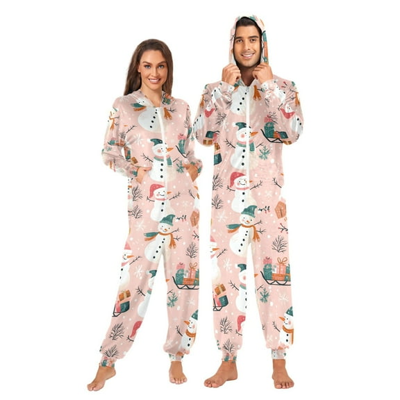 FORMRS Onesies Pajama for Adults Unisex Hoodie Winter Jumpsuit One Piece Sleepwear, Sizes S-2XL, Christmas Snowman