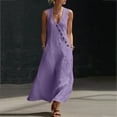 thumbnail image 2 of MaFYtyTPR Women's Sleeveless Maxi Dress Cotton Linen Summer V-neck with Side Pocket Casual Long Dresses A-Purple XXXL, 2 of 6
