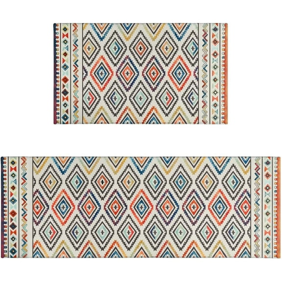 Boho Kitchen Rug Mat Colorful Kitchen Rugs Sets of 2 Washable Non-Slip Kitchen Floor Mats for in Front of Sink Boho Kitchen Decor