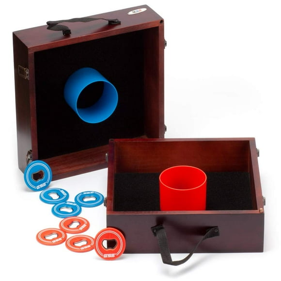 GSE Quality Outdoor Solid Wood Washer Toss Game Set, Set of 8 Replacement Washers with Bottle Opener for Washer Toss Pitching Lawn Game - Mahogany