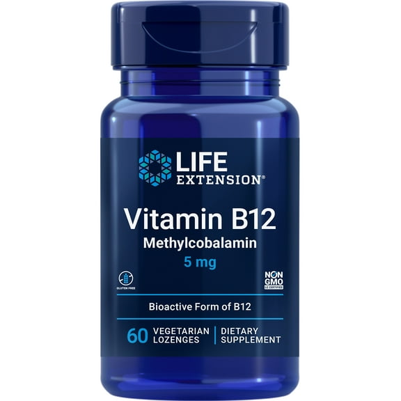 Life Extension Vitamin B12 Methylcobalamin, 5 mg - Dissolvable Vitamin B Supplement for Nerve, Brain Health & Energy - Gluten-Free, Non-GMO - 60 Vegetarian Lozenges