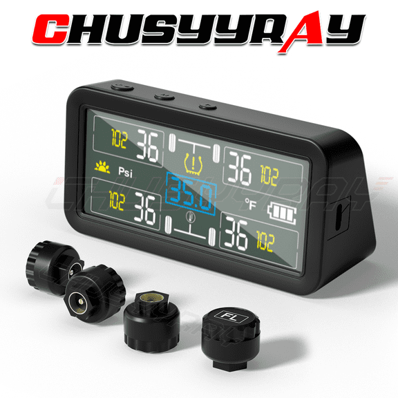 Solar Powered Wireless TPMS LCD Tire Pressure Monitor 4 Sensors