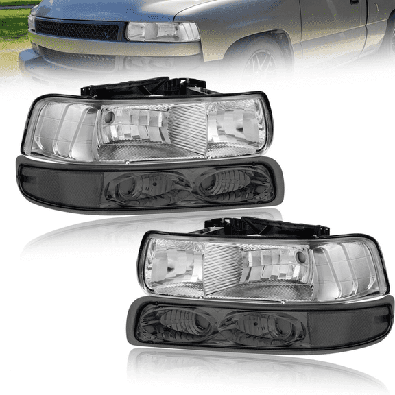 Pre-Owned 2X Headlights Bumper Light for 99-02 Chevy Silverado 00-06 Tahoe Suburban 1500