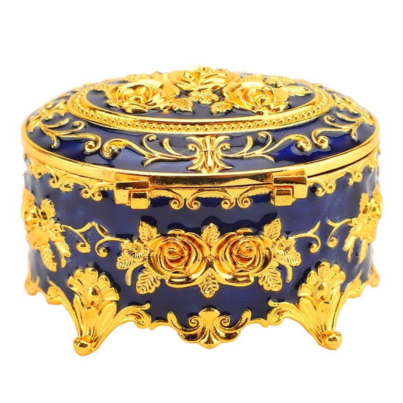 Vintage Jewelry Box, Vintage Trinket Box Gold Birthday Gift for Valentine Day Gold Blue