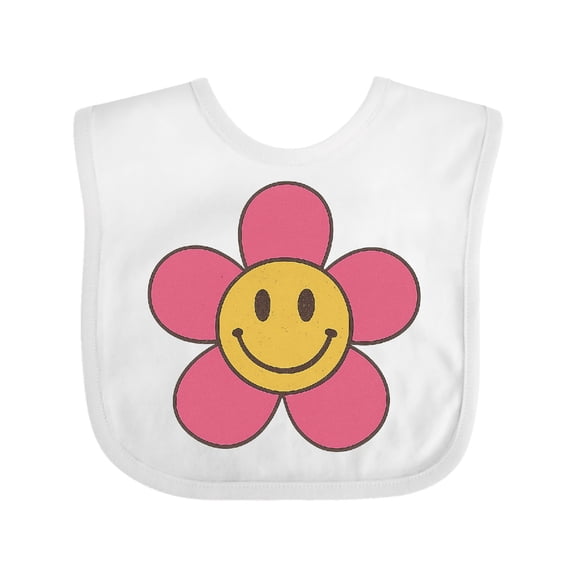 Inktastic Smiley Face Flower Cute Pink and Yellow Boys or Girls Baby Bib