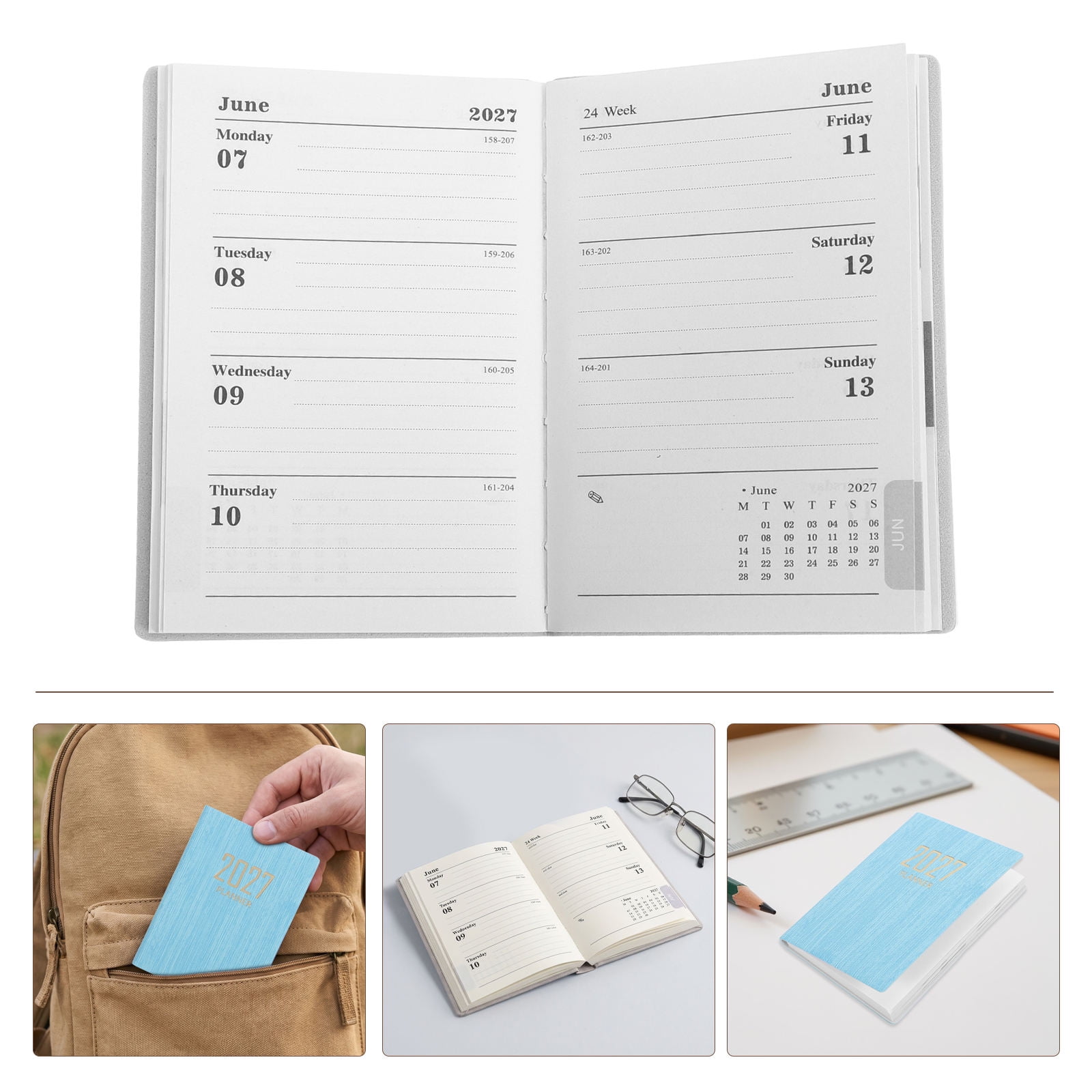 CRILSTYLEO 2027 Daily Journal Blue Compact Planner Notebook with Clear Ink Resistant Paper for Notes