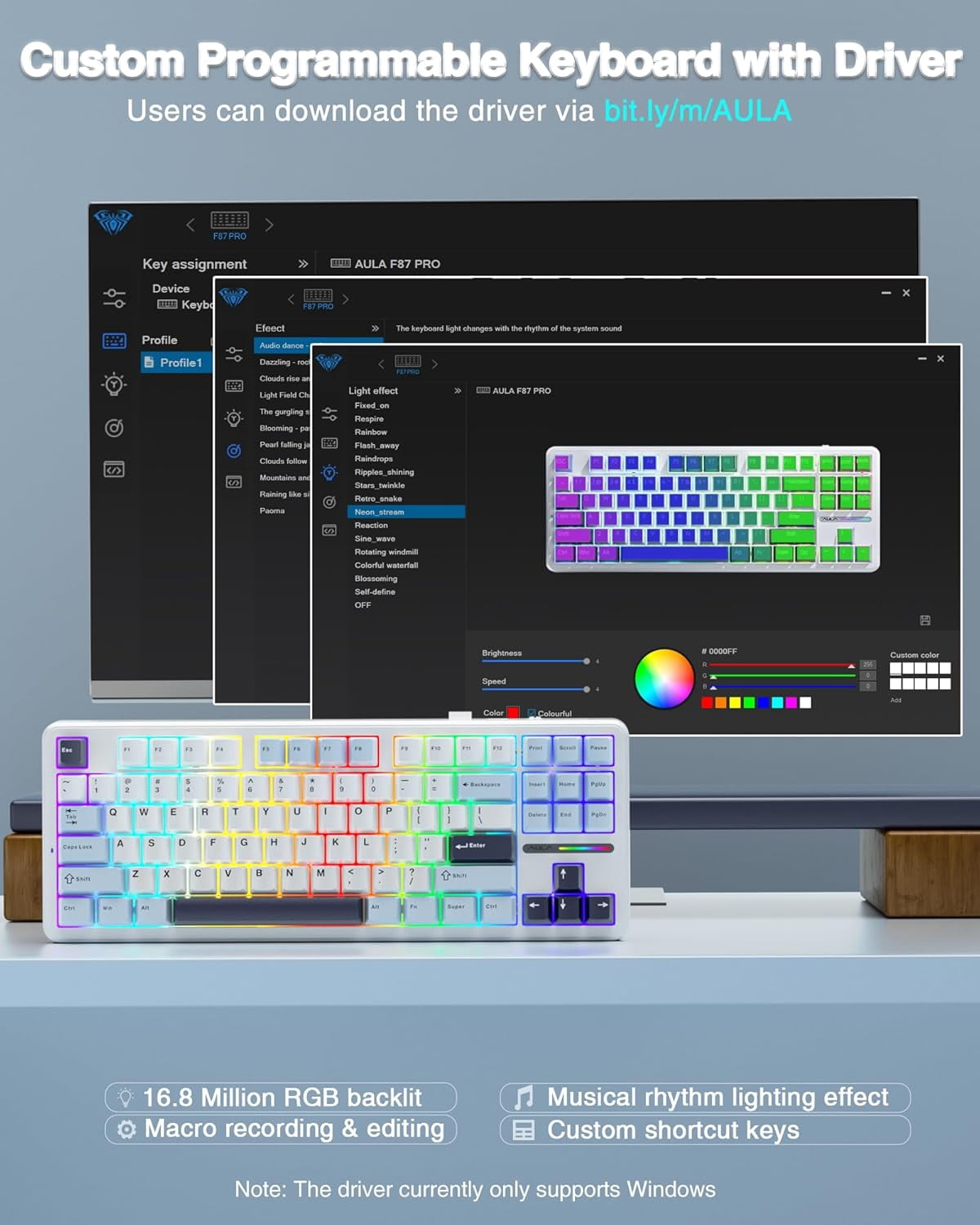 Restored AULA F87 Wireless Mechanical Keyboard, 75% TKL Custom Hot Swappable Gaming Keyboards with PBT Keycaps, Pre-lubed Greywood Switches, RGB Backlit Creamy Keyboard, 2.4GHz/USB-C/BT5.0 (Refurbished)