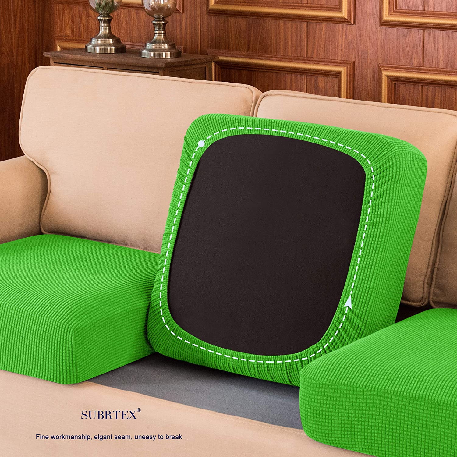 Subrtex Cushion Covers Separate Seat Stretch Textured Grid (3PCS, Grass Green)