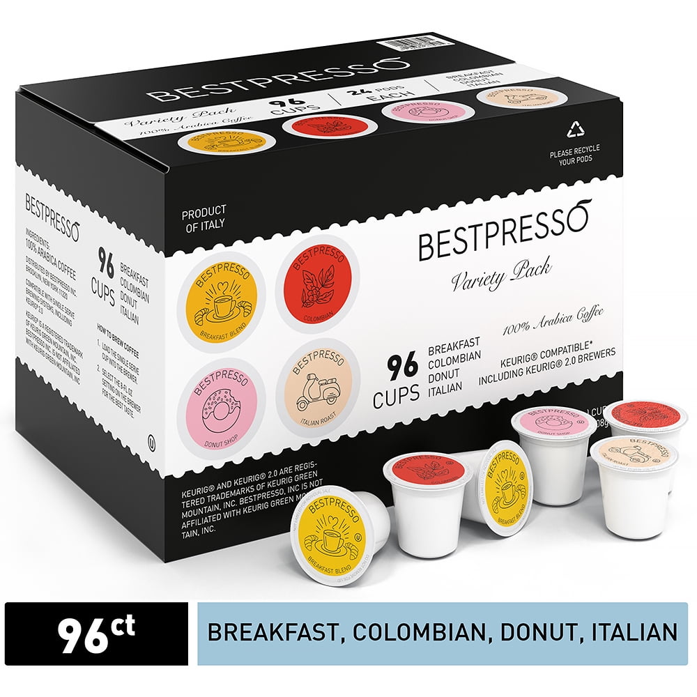 Bestpresso Coffee, Variety Pack Single Serve KCup Pods, 96 Count