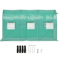 KFFKFF 12 x 7 x 7 ft Stroll-in Tunnel Greenhouse, Movable Plant Warm House with Zinc-coated Steel Hoops, 1 Upper Beams, 2 Slanting Poles, 2 Zipped Entrances & 6 Roll-up Panes, Green