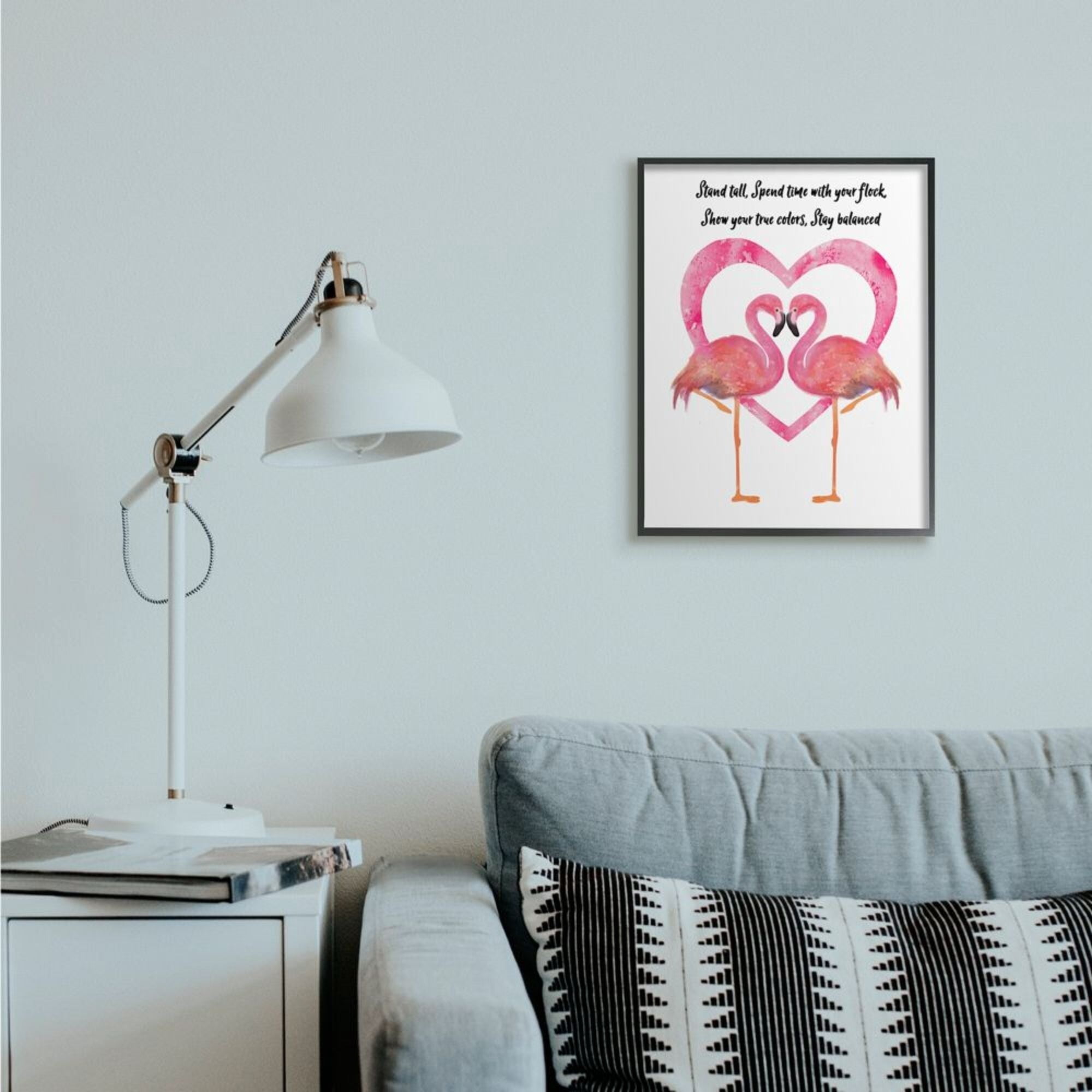 Stupell Industries Stand Tall Phrase Pink Flamingo Bird Heart Design by Lisa Lane, 24" x 30", Black Framed