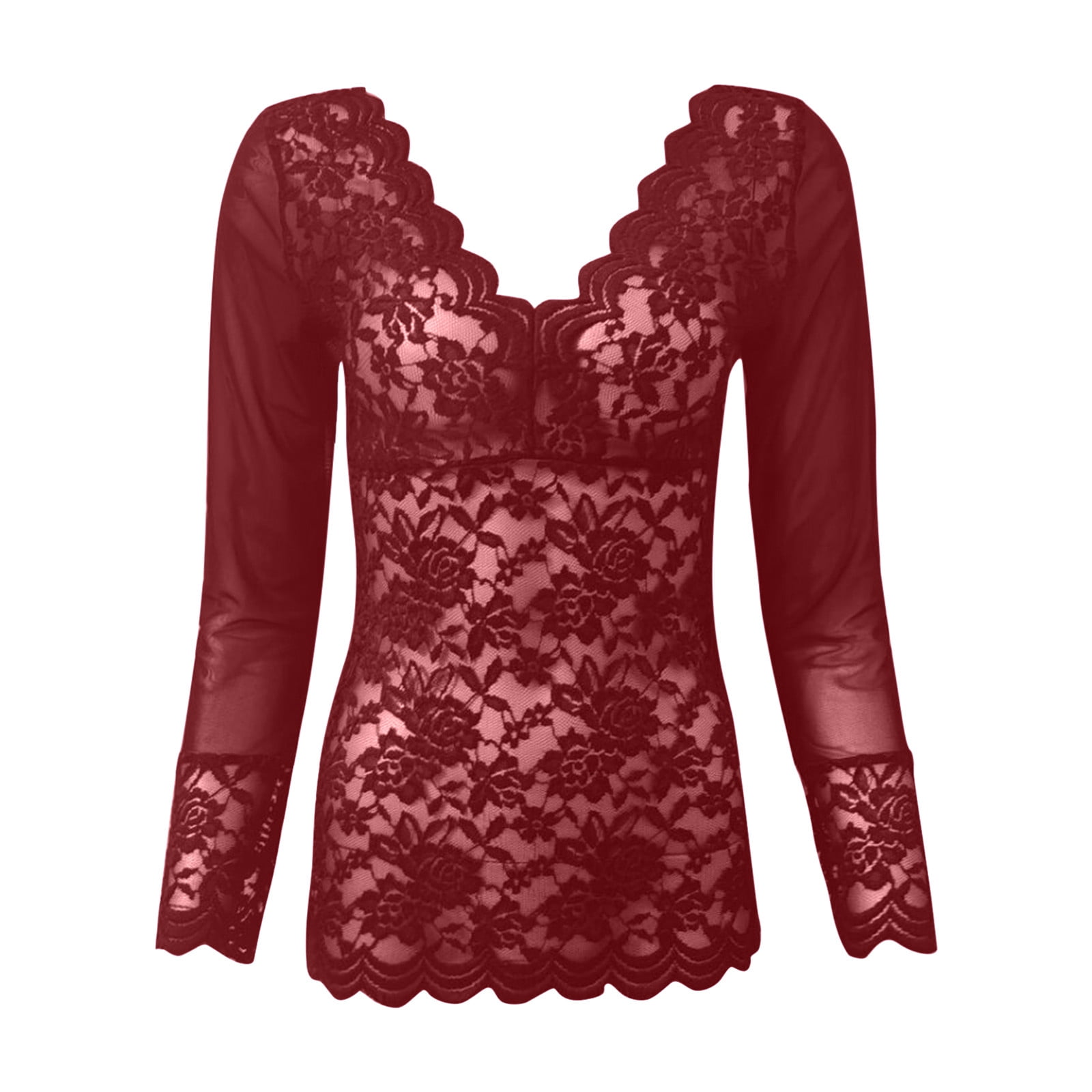 Amazon.com: Naileksi Women Patchwork Sheer Lace Top Sexy